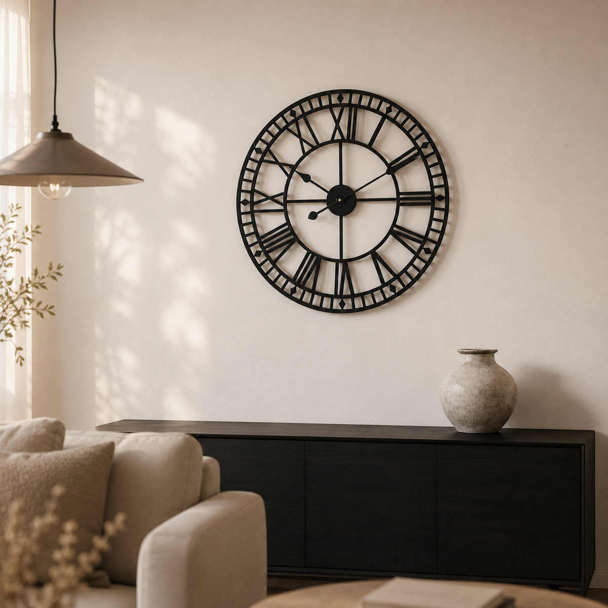Roman Numeral Skeleton Wall Clock Black Metal