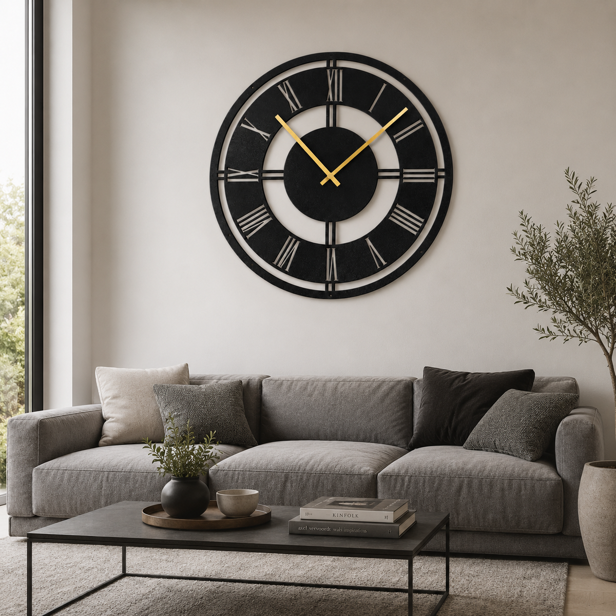 Round Skeleton Metal Wall Clock with Roman Numerals