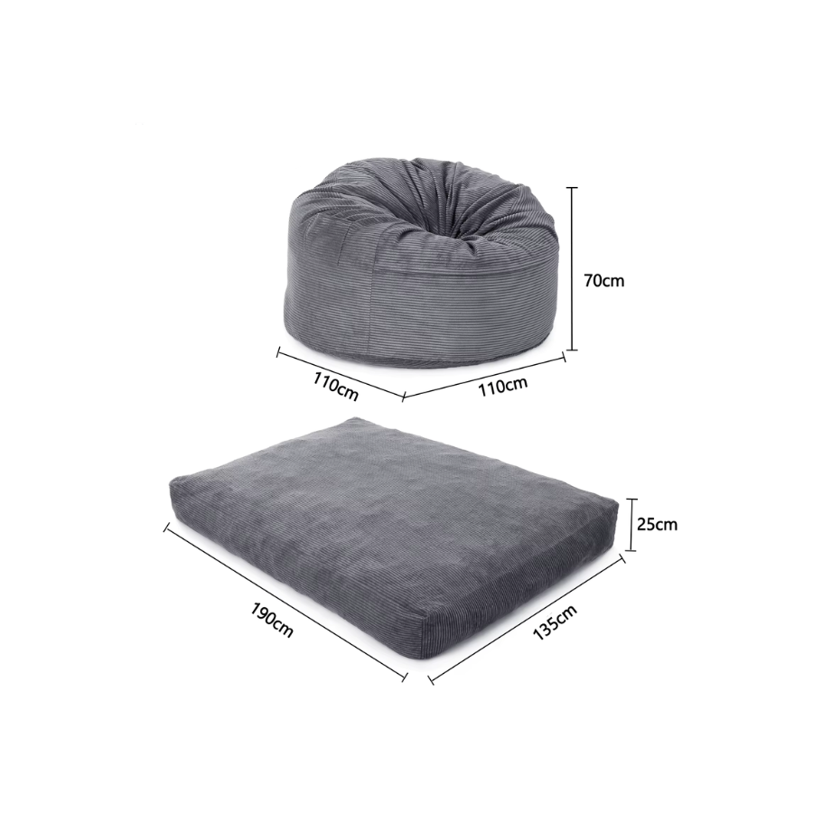 Pouf Convertible en Coussin de Sol Velours Côtelé