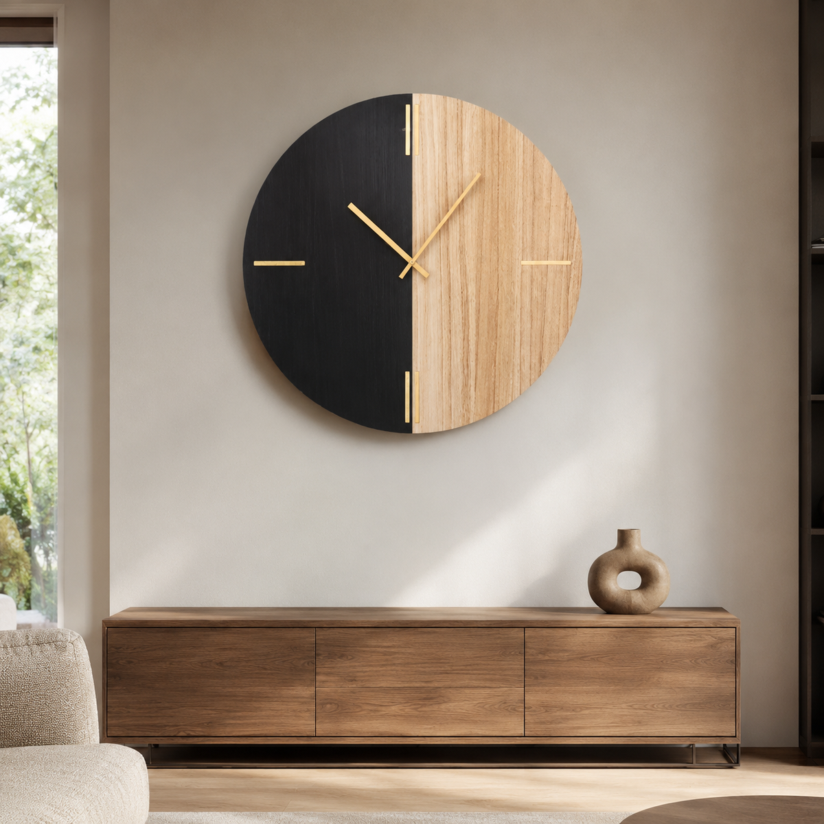 Two-Tone Wood & Matte Wall Clock