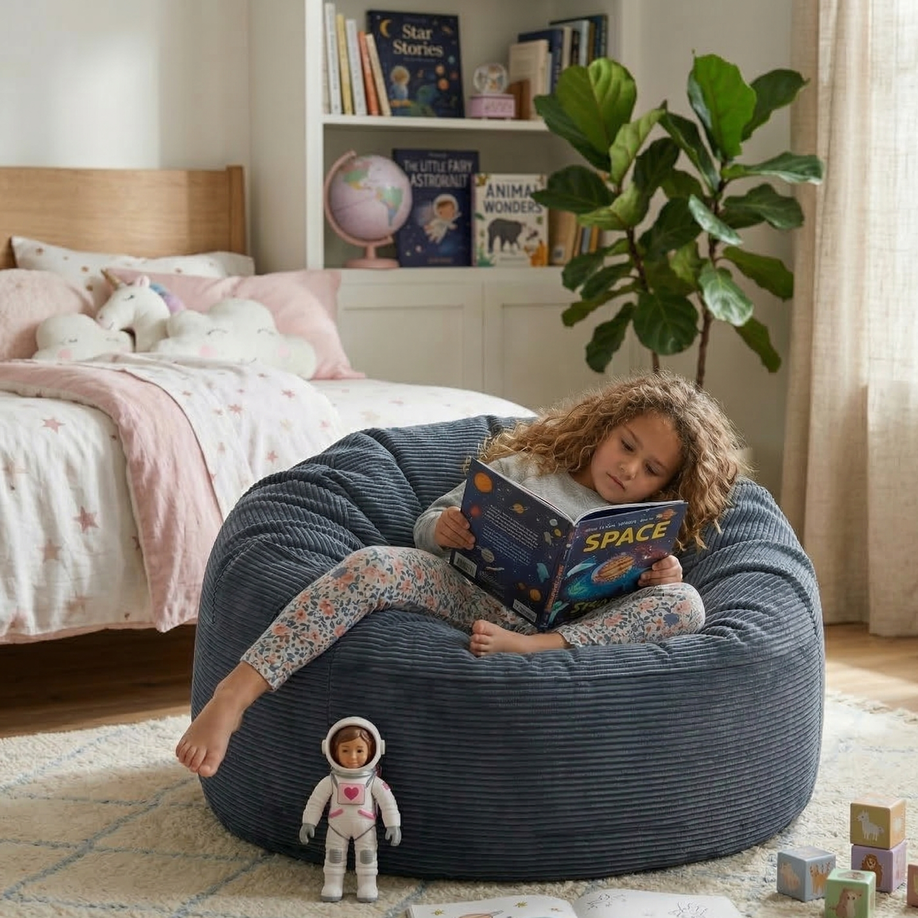 Pouf Convertible en Coussin de Sol Velours Côtelé