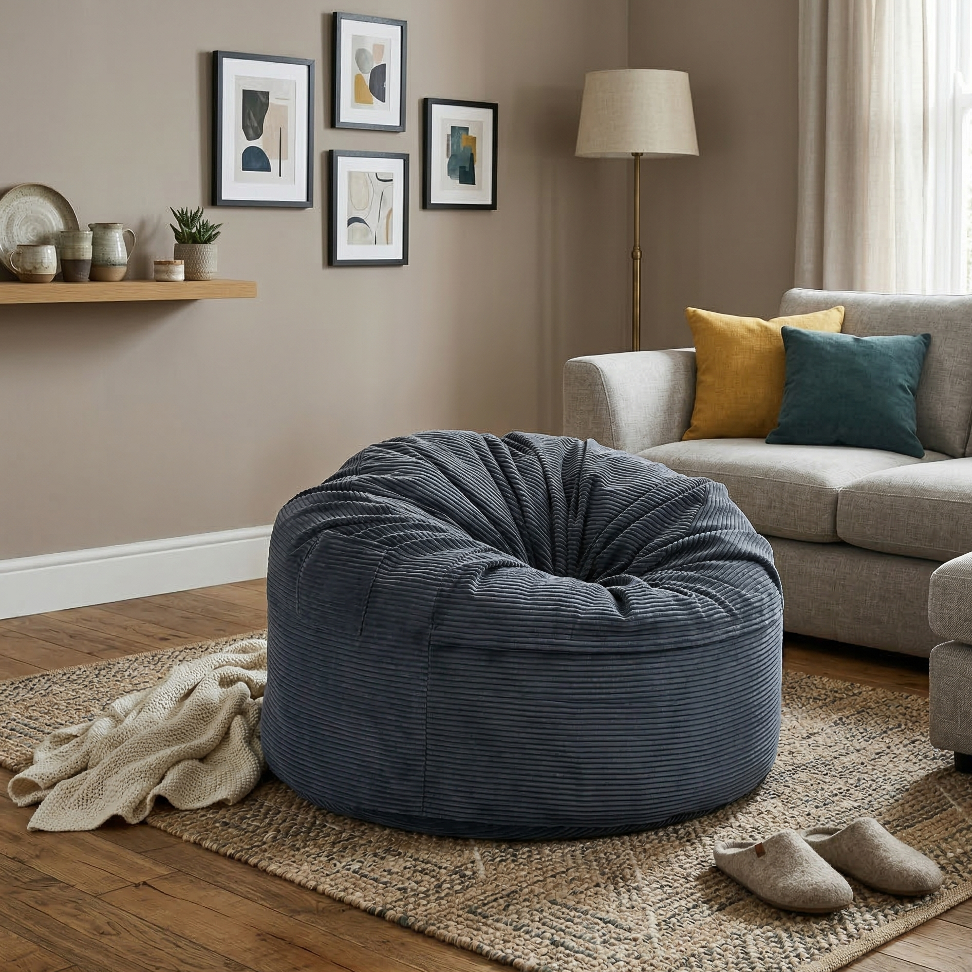 Pouf Convertible en Coussin de Sol Velours Côtelé