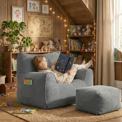 Fauteuil Pouf et Repose-Pieds en Velours Côtelé