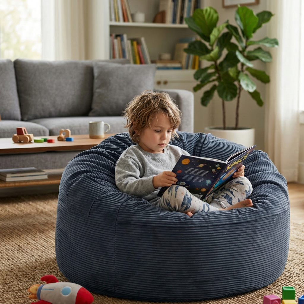 Pouf Convertible en Coussin de Sol Velours Côtelé
