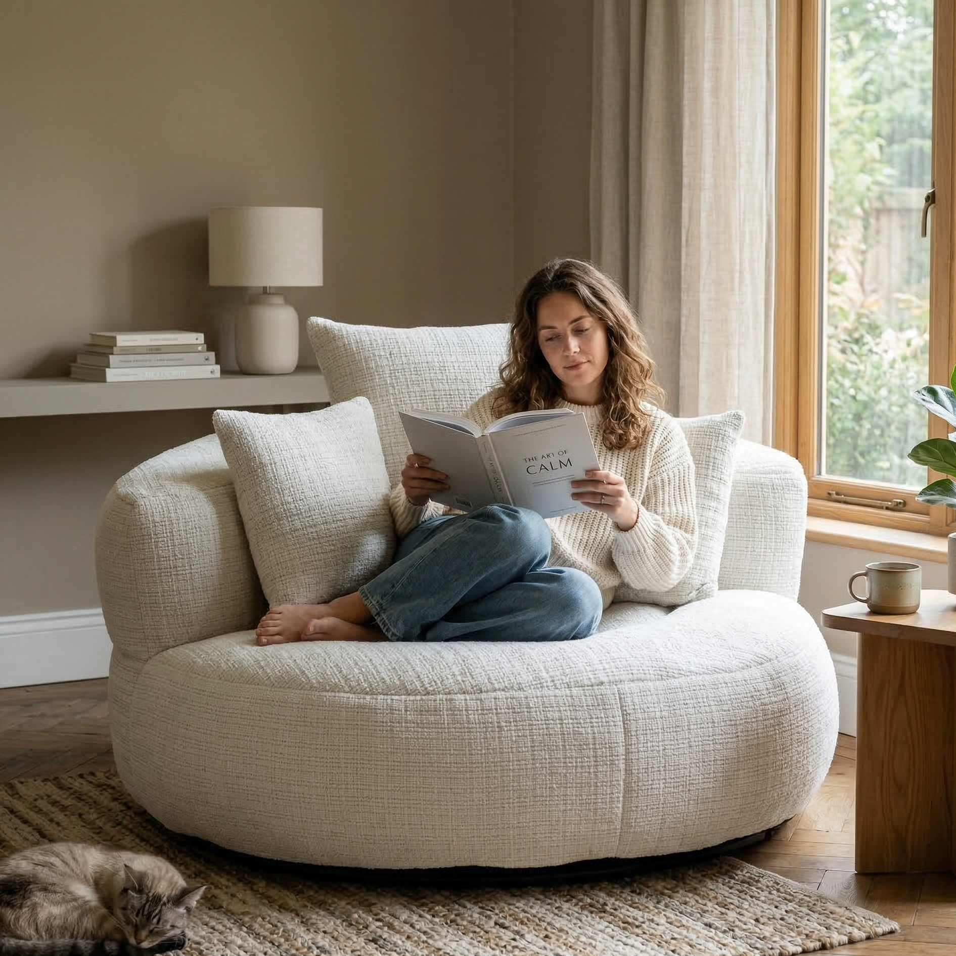 Pouf d'Intérieur Souple en Velours Côtelé