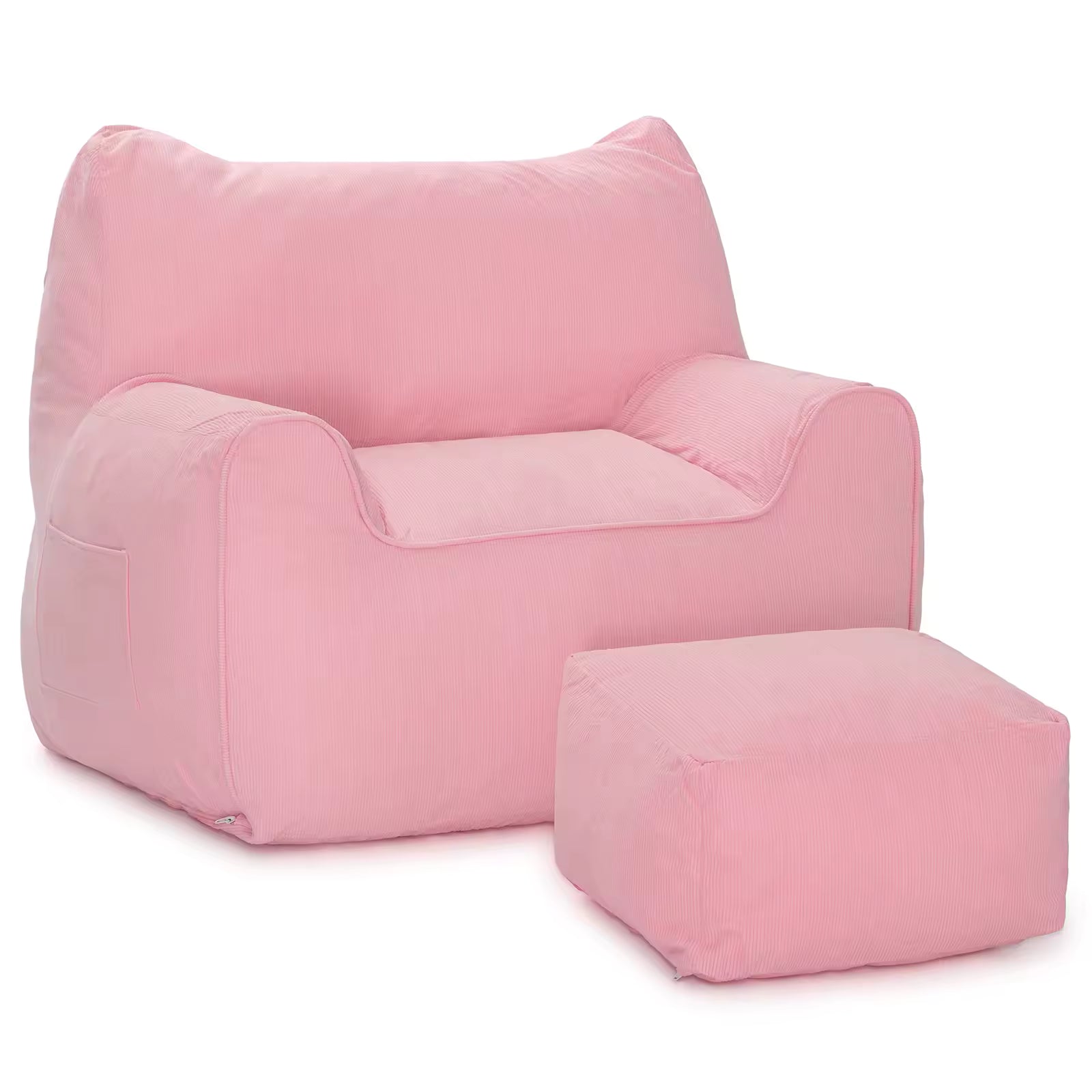 Fauteuil Pouf et Repose-Pieds en Velours Côtelé