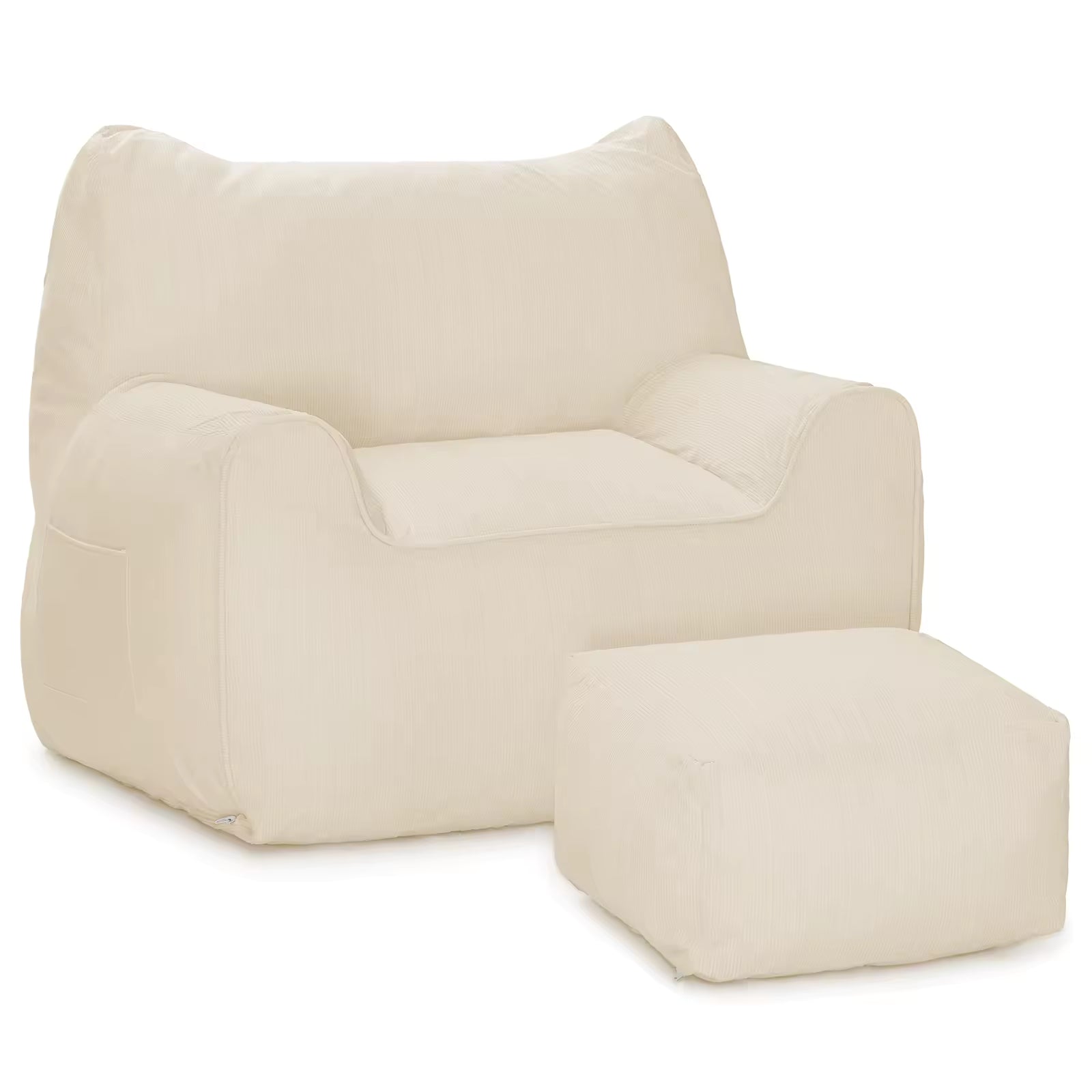 Fauteuil Pouf et Repose-Pieds en Velours Côtelé