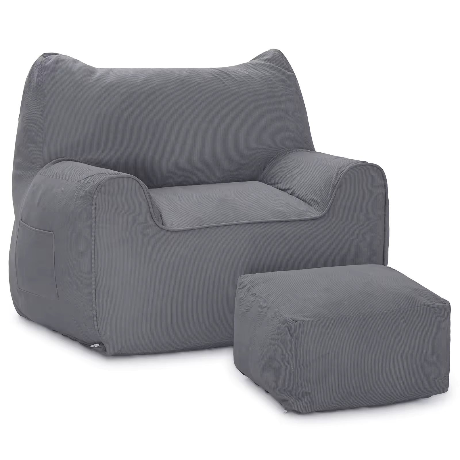 Fauteuil Pouf et Repose-Pieds en Velours Côtelé