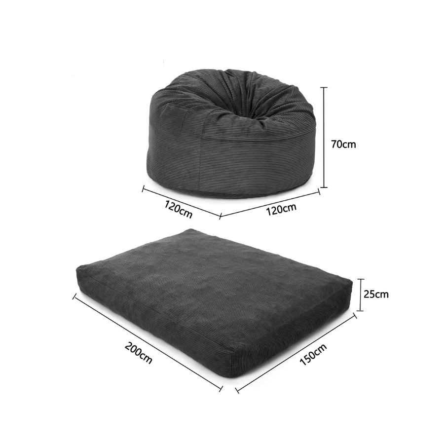 Pouf Convertible en Coussin de Sol Velours Côtelé