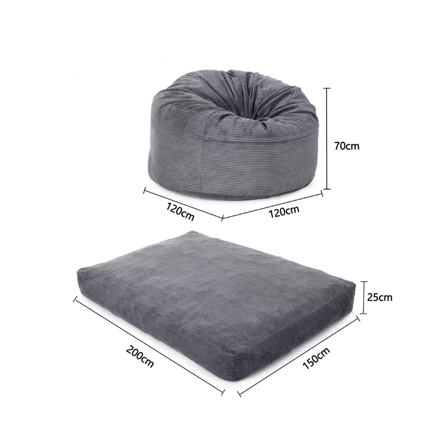 Pouf Convertible en Coussin de Sol Velours Côtelé